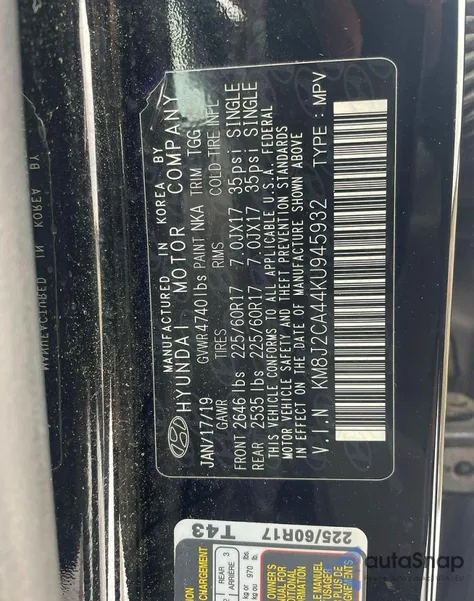 2019 Hyundai Tucson Se z USA, uszkodzony, nr VIN KM8J2CA44KU945932